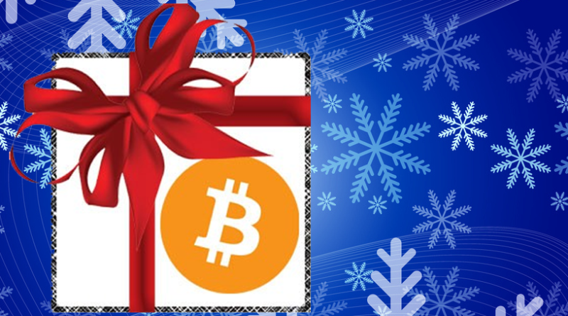 bitcoin-gift-blue-snowflake-background